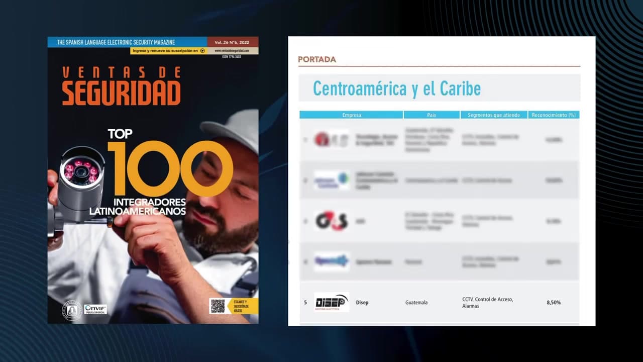 Reconocimiento Top 5 Integradores Centroamérica y el Caribe 2022 publicado por la revista Ventas de Seguridad